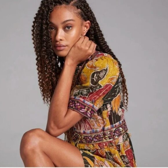 Anthropologie Verb Pallavi Singhee Beaded Shimmer Mini Dress Boho Romance Size S - Picture 4 of 16